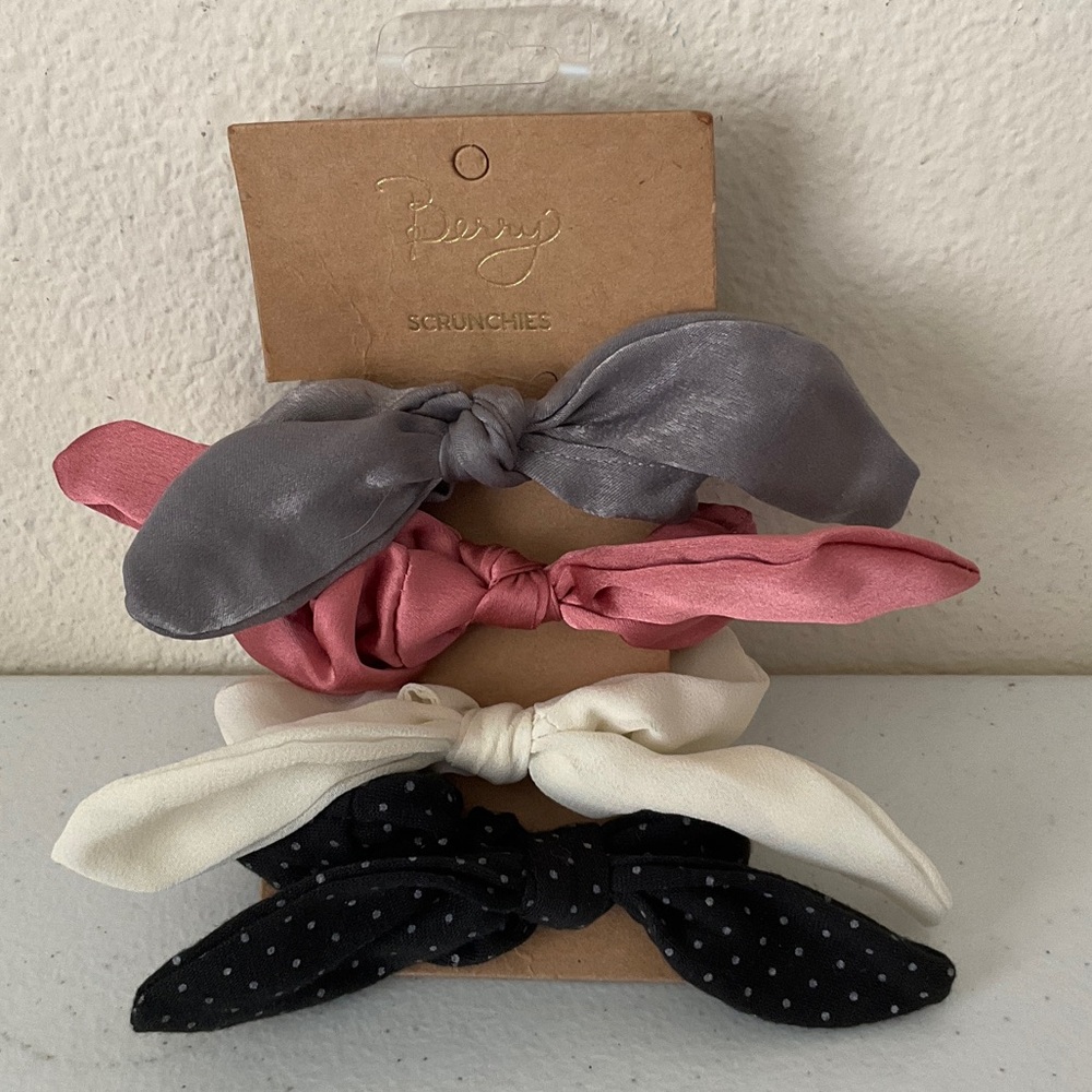 🌺$3.00 must Bundle 🌺Berry Kids Scrunchies Set - Gray, Pink, White, and Black